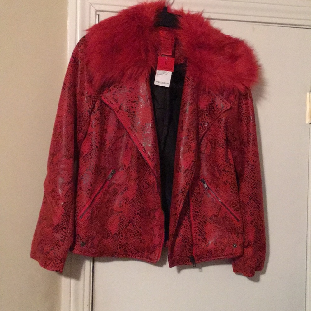 Beautiful red and faux fur jacket